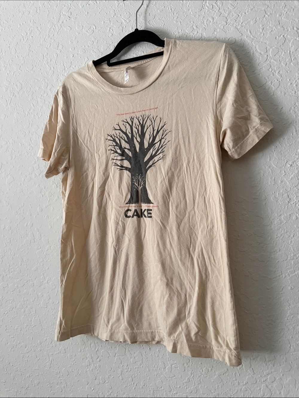 Cake Band Arbor Tree Design Beige T-Shirt Mens Medium
